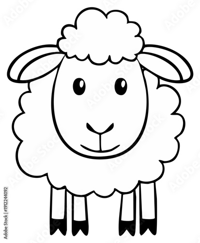 Black and white cartoon illustration of a sheep standing upright