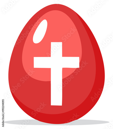 Red Easter Egg Decorated with White Cross Celebrating Religious Holiday