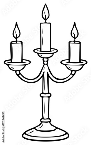 Candle holder illustration with three burning candles in simple black and white