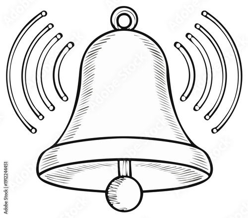 Illustrated ringing bell graphic, sound wave symbol