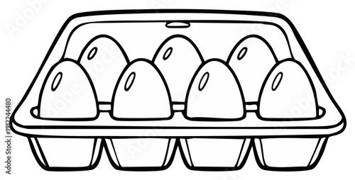 Carton of Six Fresh Eggs in a Black and White Outline Style