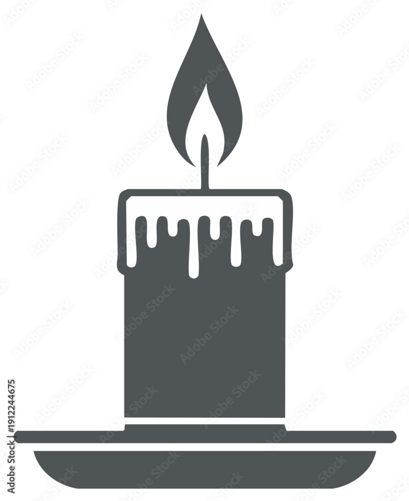 Obraz premium Silhouette illustration of a lit candle with melting wax and tray