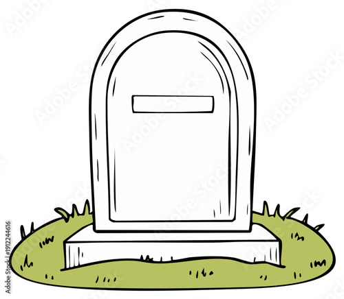Simple Cartoon Gravestone Standing Tall on Grassy Mound