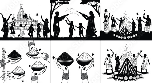 Black and white of people celebrating a festival with fire and powder celebration