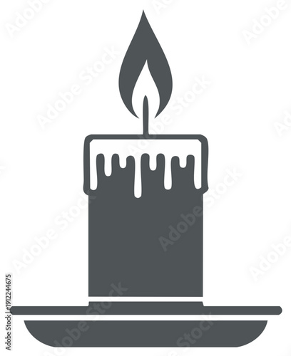 Silhouette illustration of a lit candle with melting wax and tray