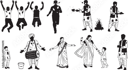 Black and white of people celebrating a festival celebration