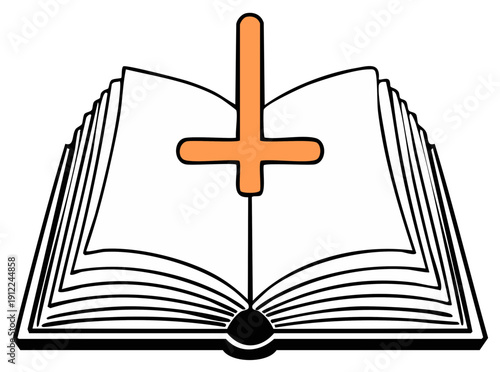 Inverted Cross Symbol atop Open Book Depiction Illustration Religious Iconography Concept