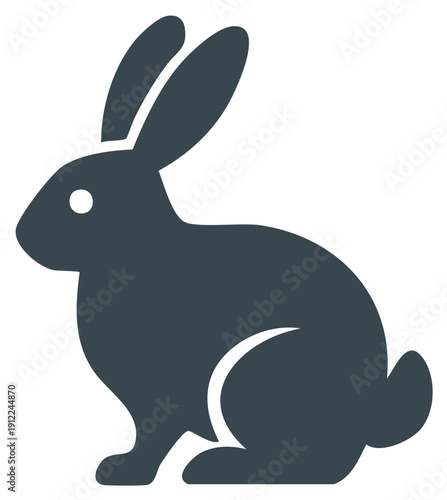A Simple Dark Grey Silhouette of a Rabbit Sitting Upright with Long Ears