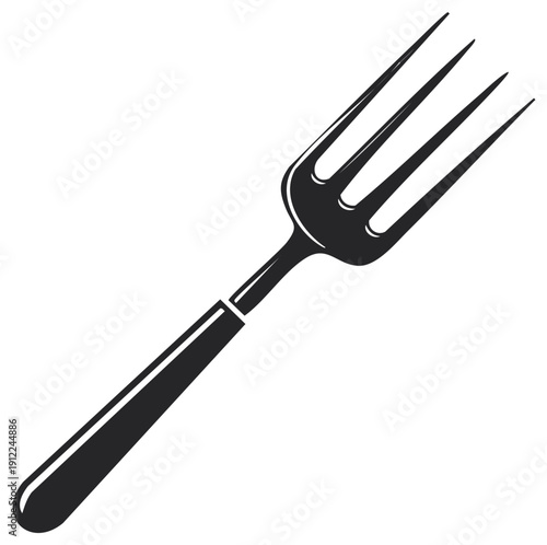 Monochrome fork, classic dining utensil, black and white kitchenware, tableware icon