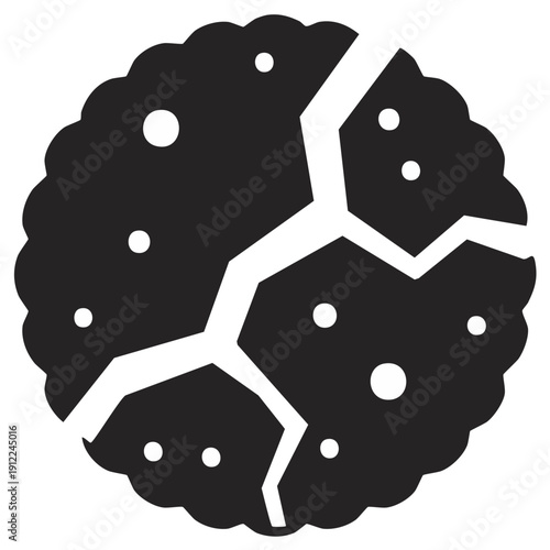 Cracked round cracker snack with dotted texture and scalloped edges vector icon