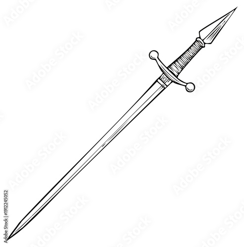 Detailed Medieval Fantasy Sword Illustration Hand Drawn Outline Vector Graphic