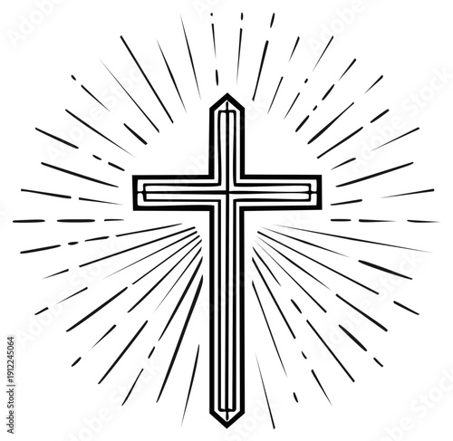 Christian Cross Illuminated by Radiating Light Rays Spiritual Symbol