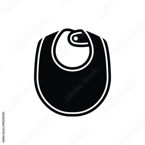 A simple black baby bib with white trim on a clean white background