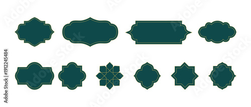 Islamic geometric ornamental label and frame shape set inspired by traditional Arabic and Moroccan decoration