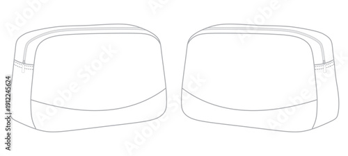 Cosmetic Makeup Bag Front and Back Technical Flat Sketch Template Vector