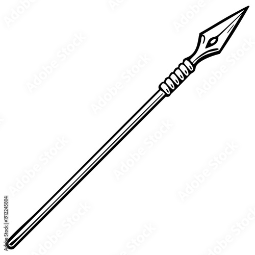 Illustration of a Spear with Ornamental Details, Medieval Weapon Isolated