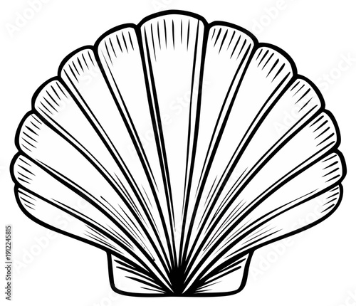 Scallop seashell line art vector icon Simple black and white marine shell illustration