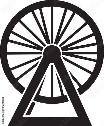 Simple black silhouette of a Ferris wheel, representing amusement parks and entertainment.