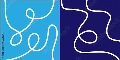 Abstract art with white lines on blue backgrounds