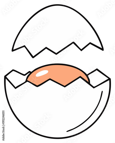 Cartoon cracked egg with yolk illustration simple drawing food concept graphic element
