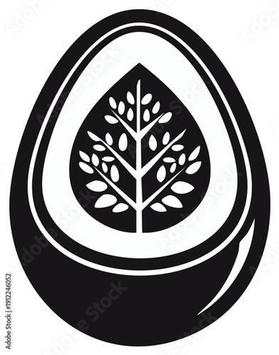 Stylized Organic Leaf Silhouette Within Oval Frame Symbol