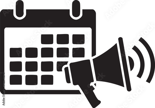 Calendar with a highlighted date and a megaphone, announcing special events and promotions.
