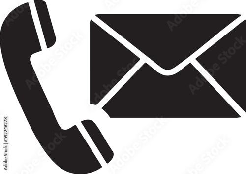 Simple black icons of a telephone receiver and an email envelope, representing contact methods.