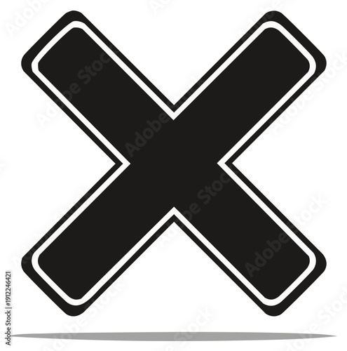 Bold black cross sign, an 'X' shape outlined in white, isolated vector, indicating error, refusal, or deletion.