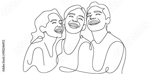 Continuous line drawing of happy people group