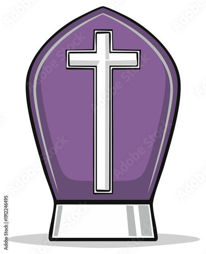 Purple Mitre with White Cross Headwear Symbol of Religious Authority for Christian Clergy