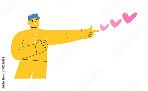 Man shoting a love from his hand. Colorful vector illustration