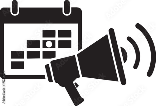 Calendar and megaphone icon set, indicating event announcements, scheduling, and promotions.