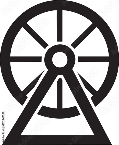 Simple black silhouette of a Ferris wheel, representing amusement parks and entertainment.