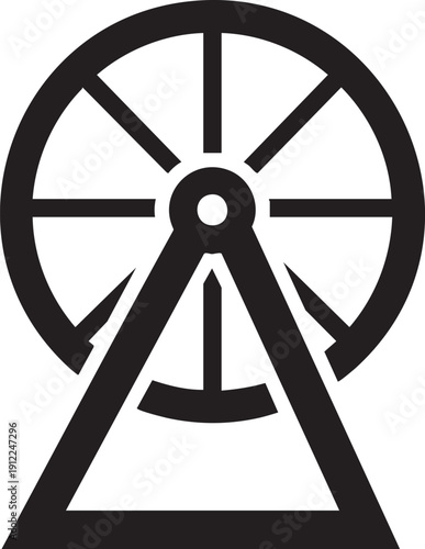 Simple black silhouette of a Ferris wheel, representing amusement parks and entertainment.