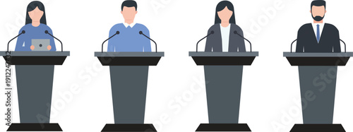 Debate Panel Illustration, Public Speaking, Political Discussion, and Professional Presentation Graphic
