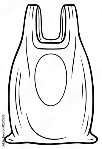 Illustration of an empty plastic bag, shopping, outline style.