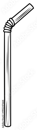 Flexible Drinking Straw Line Art Illustration, Single Bendable Beverage Accessory