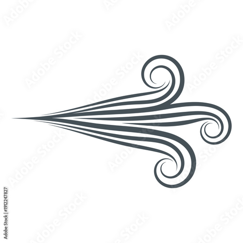 A stylized illustration of a decorative design element with swirling lines and curves on a white background