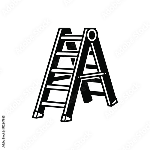 A black and white illustration of a folding ladder on a plain background