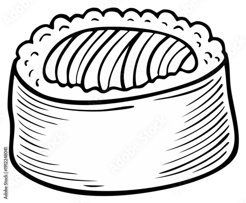 Illustration of a sushi roll with fish topping in a hand drawn style