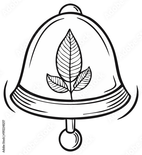 Bell with leaf motif and simple bell striker on white background