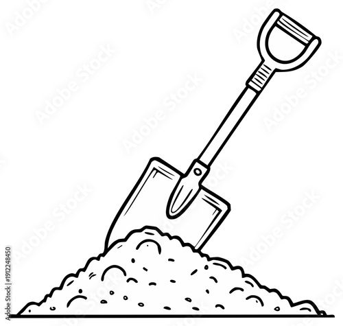 Shovel Digging in Earth, Cartoon Illustration