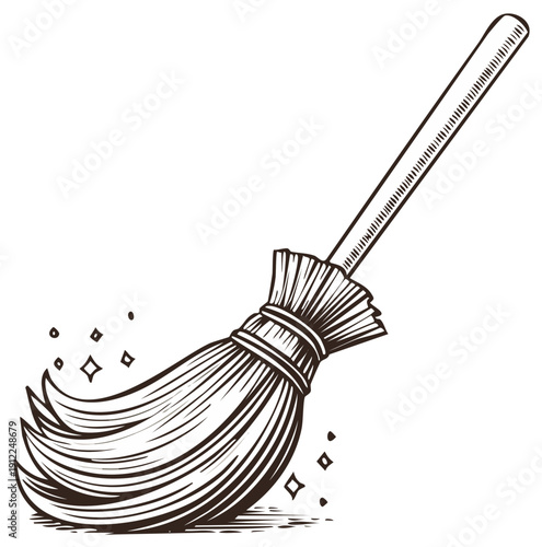 Whimsical broom illustration sparkles with magic and mystical charm