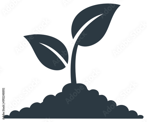 Young sprout emerging from soil. New plant seedling with leaves. Symbol of growth, development, agriculture and gardening