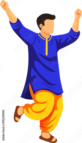 Holi dancing man celebrating with colors, suitable for event banners, greeting cards, festival promotions, social media posts