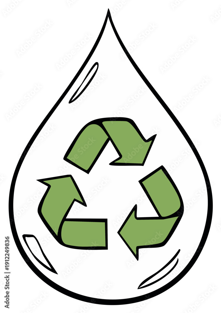 Fototapeta premium Green Recycling Symbol Inside Transparent Water Droplet Illustration for Environmental Conservation