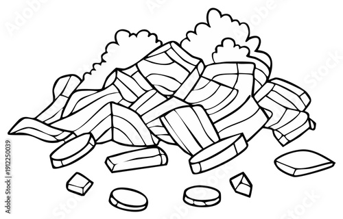 A pile of freshly chopped and diced onions cartoon line art illustration for cooking or coloring book