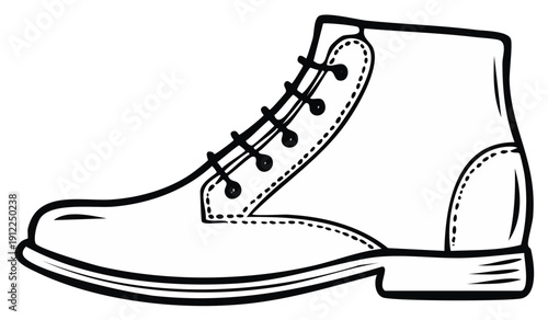 Line Art Illustration of a Classic Leather Lace-Up Boot