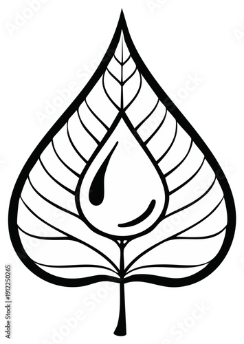 Abstract illustration of a leaf and water droplet in black and white