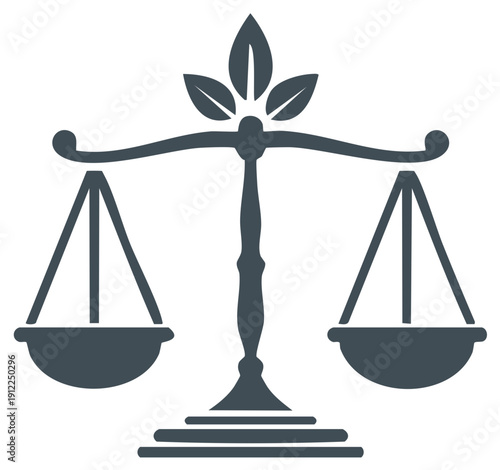 Balance scale with leaves concept symbolizing environmental law, sustainable justice, green justice, nature and ethics